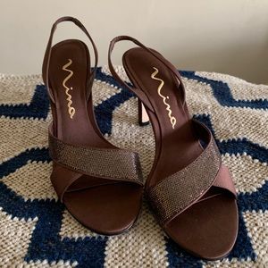 Nina Chiffon Bronze Slingback Heels